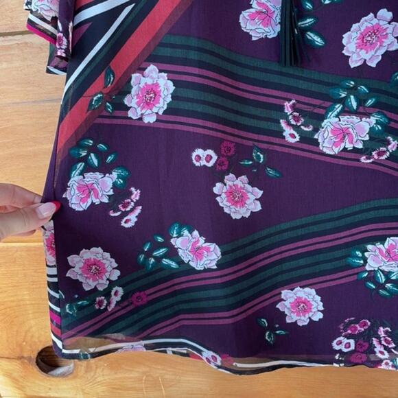 Vince Camuto Purple Floral Tassel Tie Bell Sleeve Mini Shift Dress Size S 6 - Picture 9 of 9